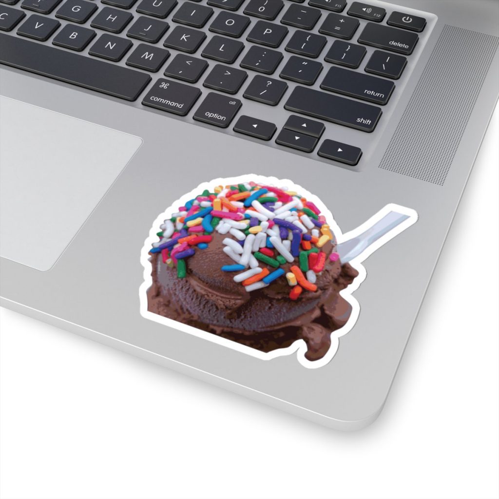 Warm Thoughts - Dark Chocolate Ice Cream with Rainbow Sprinkles Kiss-Cut Sticker by someartworker on Etsy