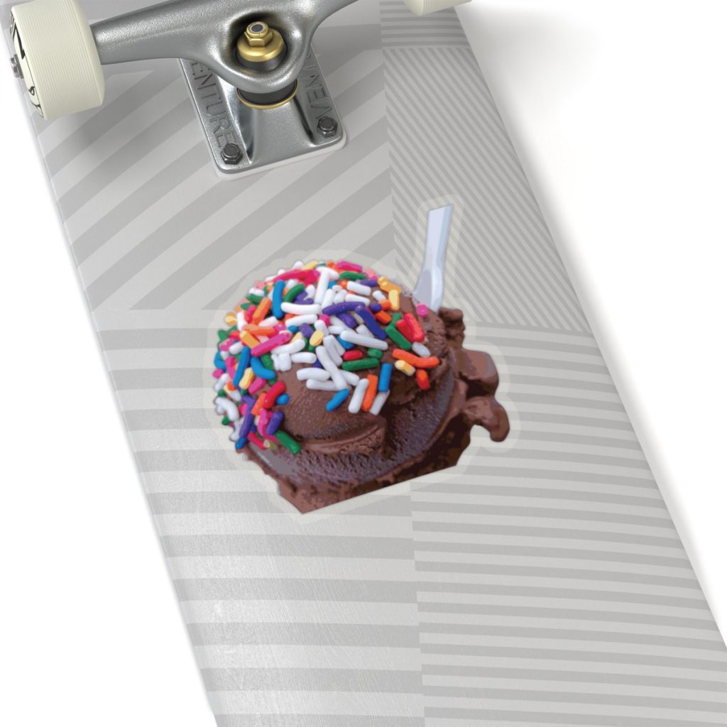 Warm Thoughts - Dark Chocolate Ice Cream with Rainbow Sprinkles Kiss-Cut Sticker by someartworker on Etsy