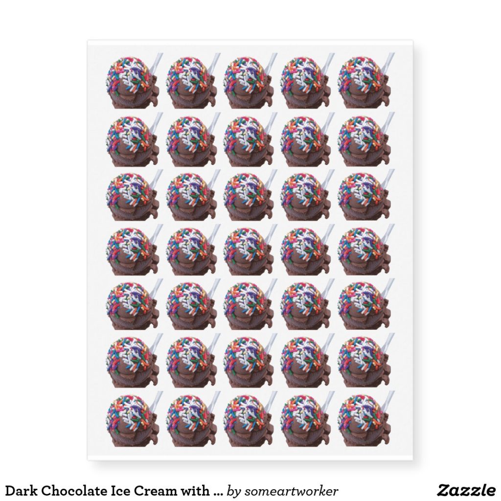 Dark Chocolate Ice Cream with Rainbow Sprinkles Temporary Tattoos by someartworker on Zazzle