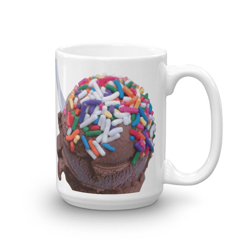 Warm Thoughts - Dark Chocolate Ice Cream with Rainbow Sprinkles Mug⁣ by someartworker on Etsy