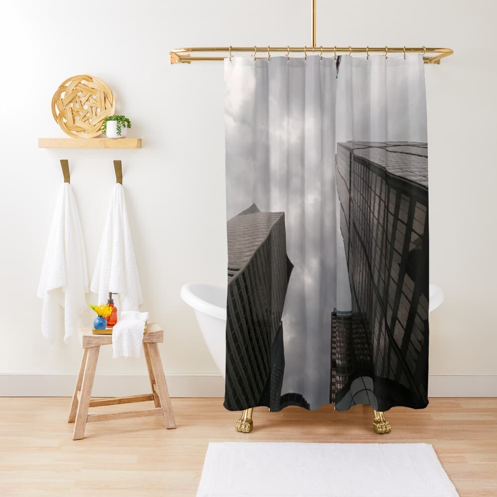 Tower in the city shower curtain on Redbubble by someartworker