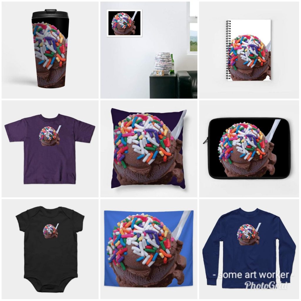 Warm Thoughts Dark Chocolate Ice Cream with Rainbow Sprinkles on Teepublic by someartworker