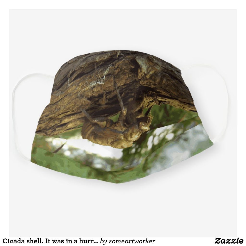 Cicada shell. It was in a hurry. Cloth Face Mask Cover front unfolded on Zazzle by someartworker