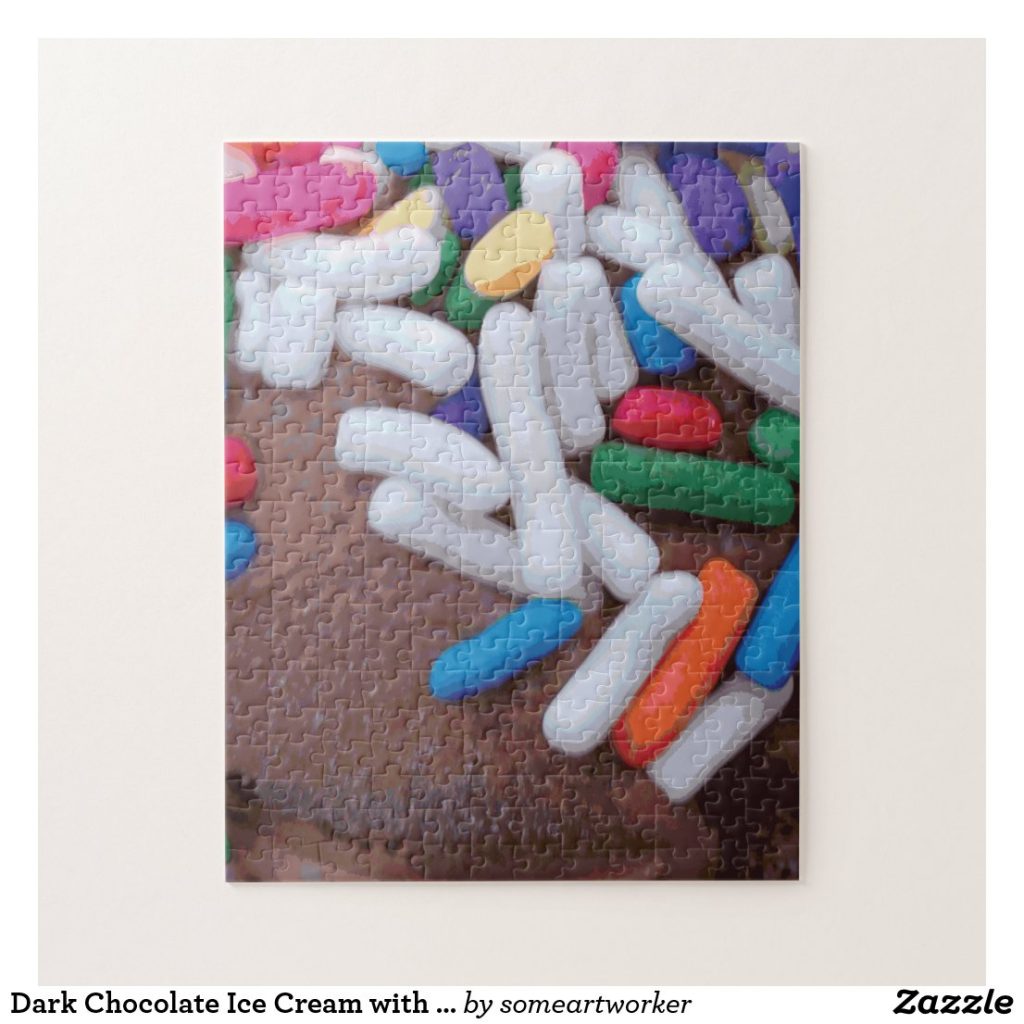Dark Chocolate Ice Cream with Rainbow Sprinkles (Challenging) Puzzle on Zazzle by someartworker