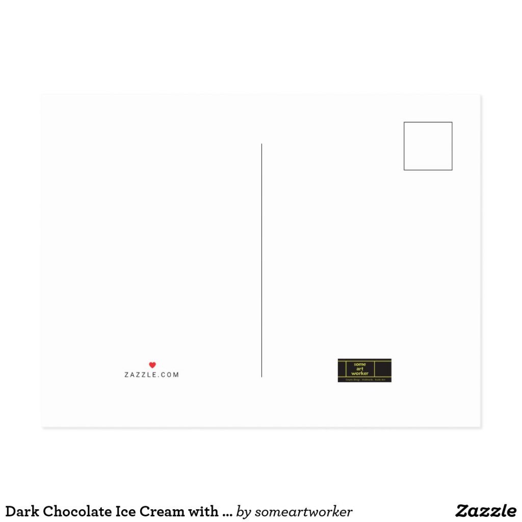 Dark Chocolate Ice Cream with Rainbow Sprinkles Postcard Back on Zazzle by someartworker