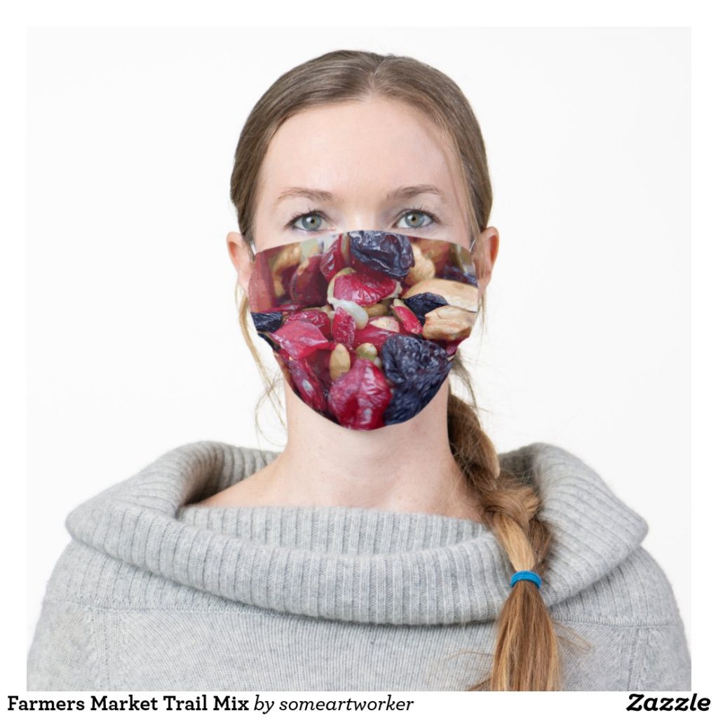 Farmers Market Trail Mix Cloth Face Mask Cover worn on Zazzle by someartworker