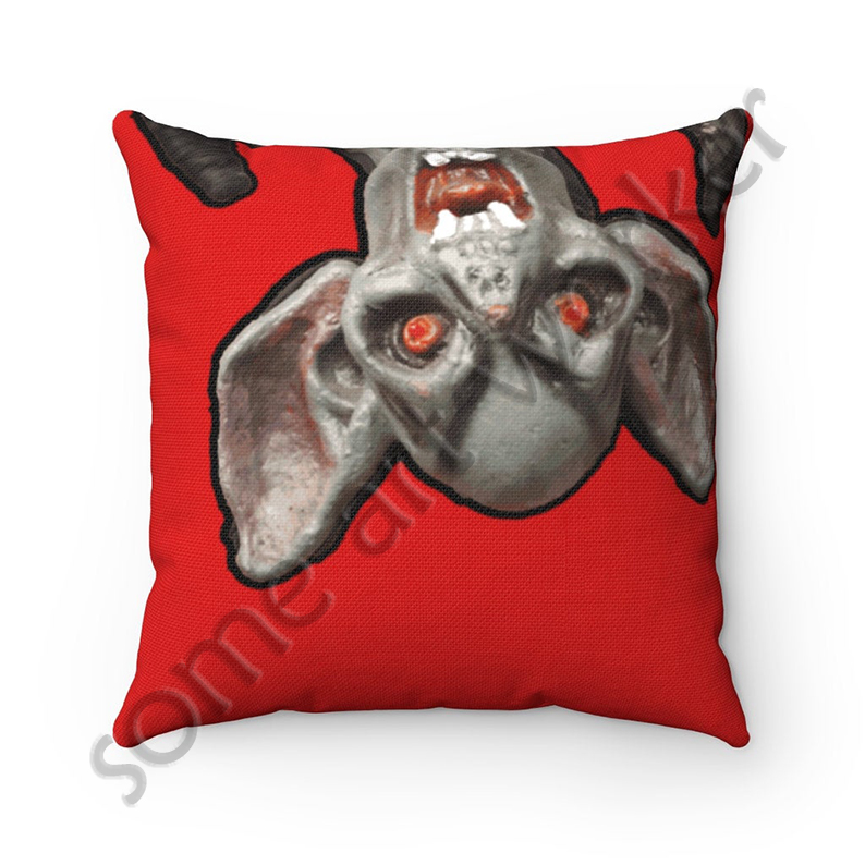 I'll be waiting. . . Spun Polyester Square Pillow (bright red background) front on Etsy with watermark by someartworker