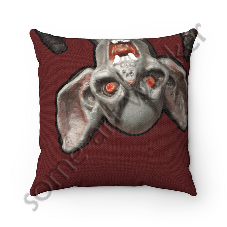 I'll be waiting. . . Spun Polyester Square Pillow (dark red background) front on Etsy with watermark by someartworker